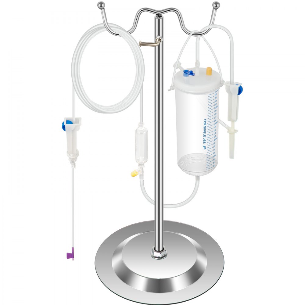 VEVOR phlebotomy practice kit with iv tubes and collection container on a metal stand.