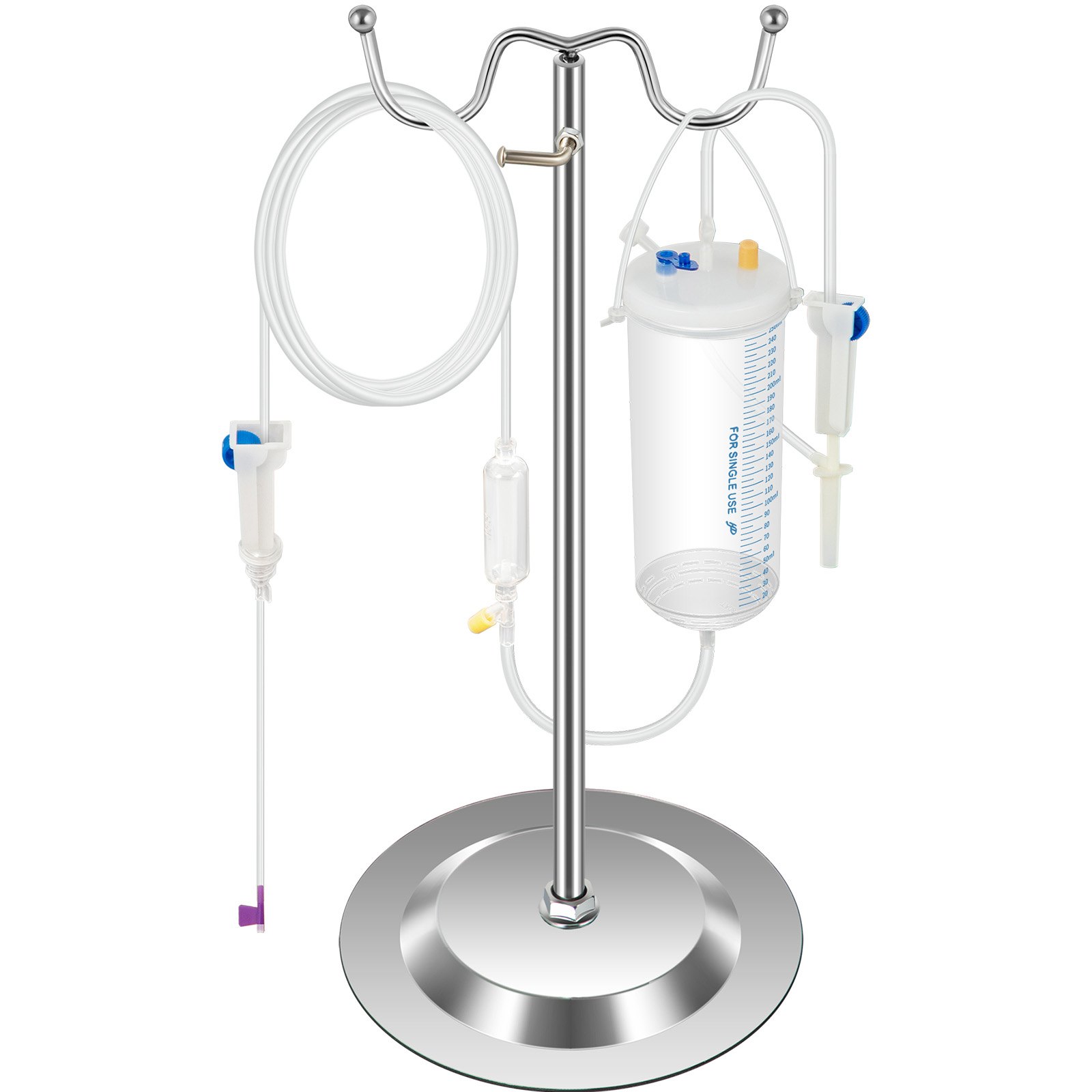 VEVOR phlebotomy practice kit with iv tubes and collection container on a metal stand.