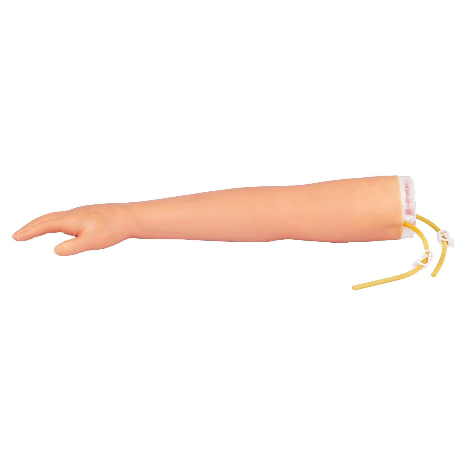 VEVOR phlebotomy practice kit arm with attached yellow tubes, featuring realistic skin tone and texture.