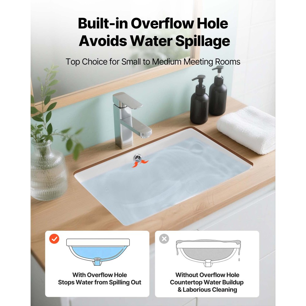 VEVOR Undermount Bathroom Sink, 18.11 x 12.99 Inch Rectangular White Ceramic Vessel Sink with Overflow Hole, Under Counter Drop in Modern Lavatory Vanity Bath Wash Bowl Basin, Rectangle Small Space