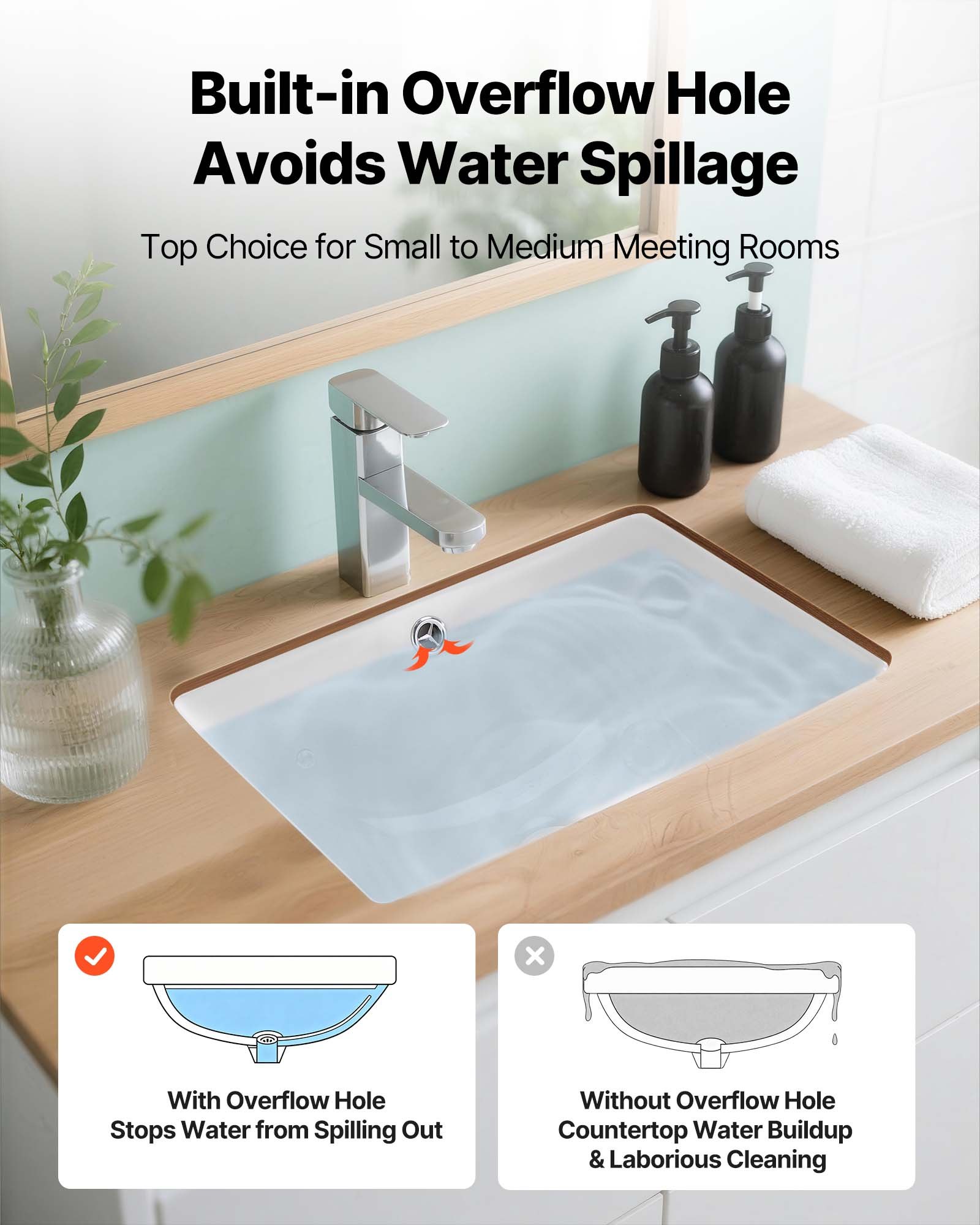 VEVOR Undermount Bathroom Sink, 18.11 x 12.99 Inch Rectangular White Ceramic Vessel Sink with Overflow Hole, Under Counter Drop in Modern Lavatory Vanity Bath Wash Bowl Basin, Rectangle Small Space