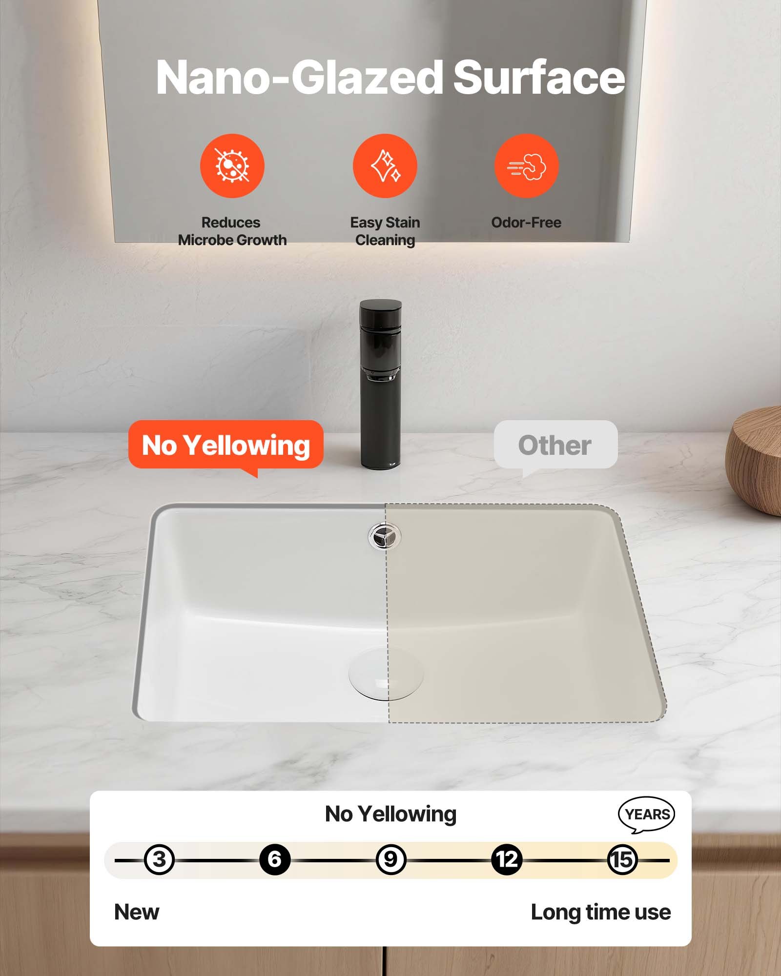 VEVOR Undermount Bathroom Sink, 470 x 335 mm Rectangular White Ceramic Vessel Sink with Overflow Hole, Under Counter Drop in Modern Lavatory Vanity Bath Wash Bowl Basin, Rectangle for Small Space