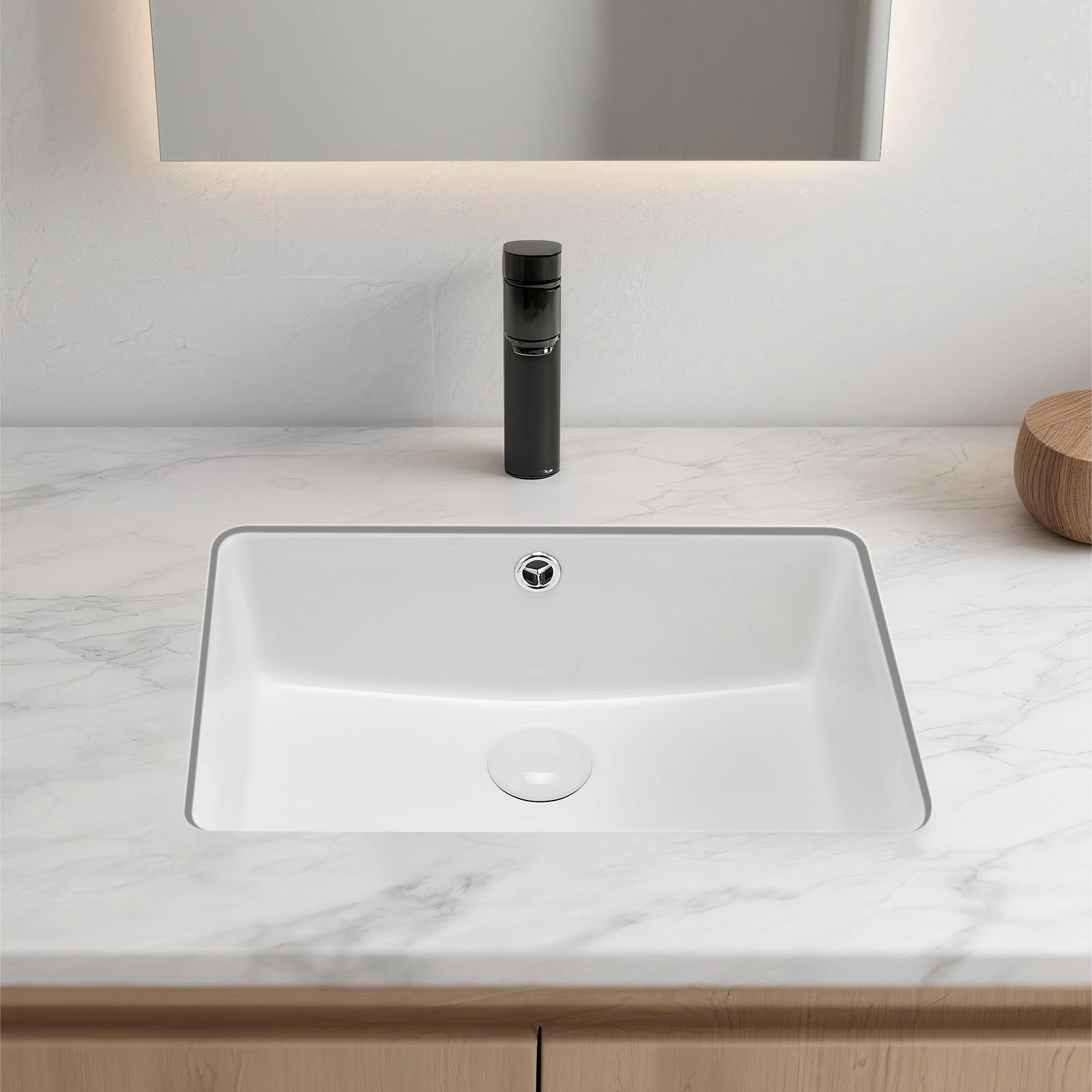 VEVOR Undermount Bathroom Sink, 470 x 335 mm Rectangular White Ceramic Vessel Sink with Overflow Hole, Under Counter Drop in Modern Lavatory Vanity Bath Wash Bowl Basin, Rectangle for Small Space