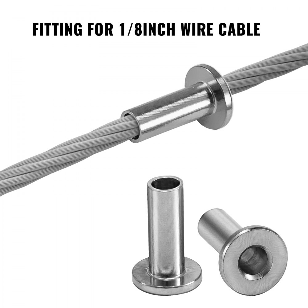 VEVOR Cable Railing Kit, 104pcs T316 Stainless Steel Protective Protector Sleeves, Fit 1/8'' or 3/16'' Cable Railing System for Stair Railing, Deck Railing, DIY Balustrade, Cable Railing Hardware
