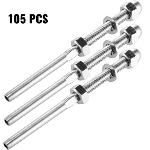 VEVOR 104 Pack 3/16 Inch Stainless Steel SS316 Hand Swage Threaded Stud Tension End Fitting Terminal Cable Kit for Stair Deck Railing Wood & Metal Post, Silver