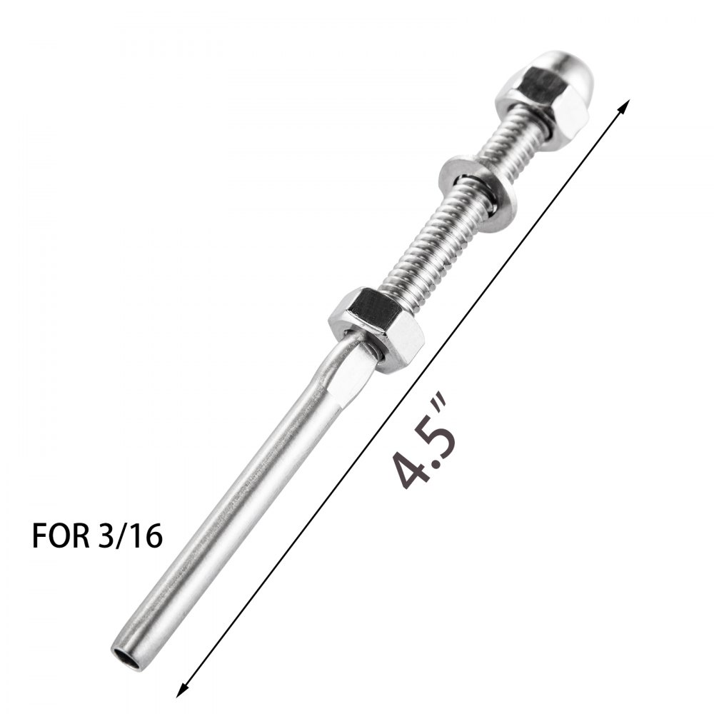 VEVOR 104 Pack 3/16 pulgadas Acero inoxidable SS316 Juego de cable de terminal de ajuste de extremo de tensión de pasador roscado manual para barandilla de escalera de madera y poste de metal, plateado
