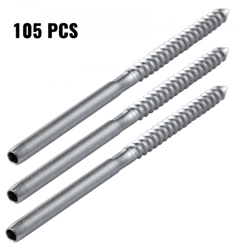 VEVOR - Juego de 104 piezas de acero inoxidable SS316 con pasador roscado a mano para cable de terminal de 3/16 pulgadas para barandilla de escalera de madera y poste de metal, color plateado