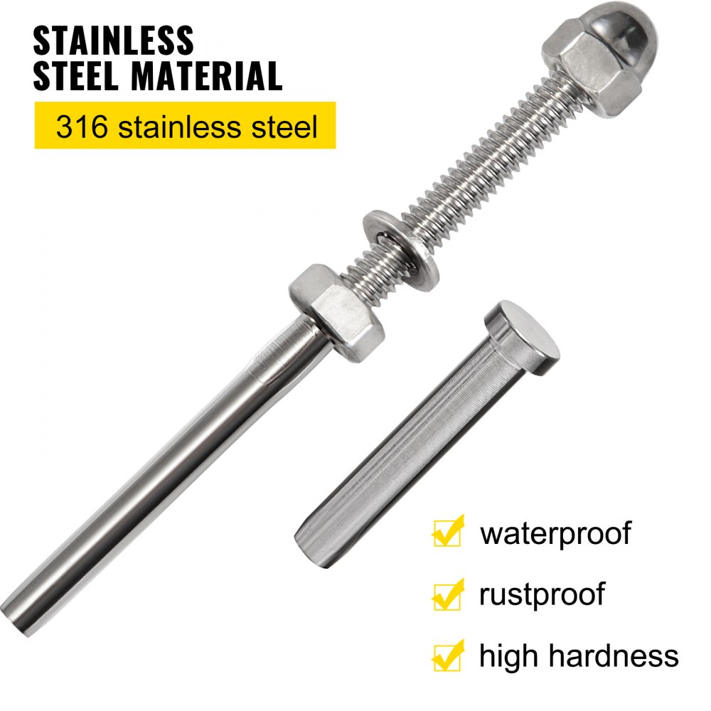 VEVOR 12 Packs Cable Railing Kit, T316 Stainless Steel Swage Threaded Stud, Fitting 1/8'' Stainless Steel Cable Railing System, Terminal Tensioner for Stair Deck Railing, Wood and Metal Post