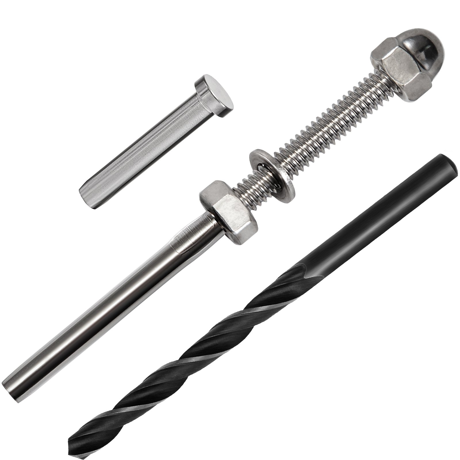 VEVOR 12 Packs Cable Railing Kit, T316 Stainless Steel Swage Threaded Stud, Fitting 1/8'' Stainless Steel Cable Railing System, Terminal Tensioner for Stair Deck Railing, Wood and Metal Post