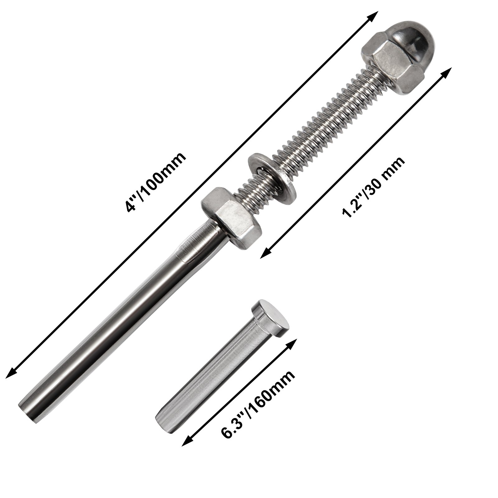 VEVOR 12 Packs Cable Railing Kit, T316 Stainless Steel Swage Threaded Stud, Fitting 1/8'' Stainless Steel Cable Railing System, Terminal Tensioner for Stair Deck Railing, Wood and Metal Post