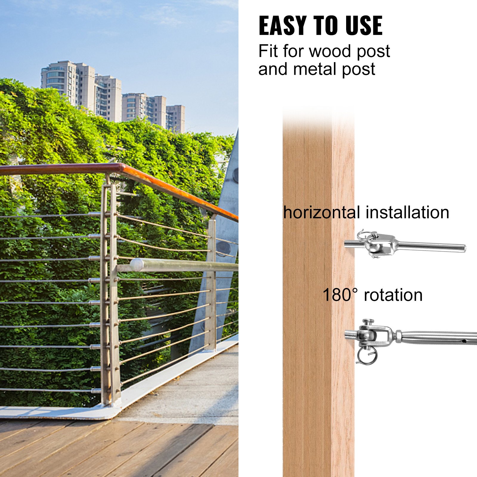 VEVOR 12 Pack Cable Railing Kit Stainless Steel DIY Rope Swage/Jaw Turnbuckle