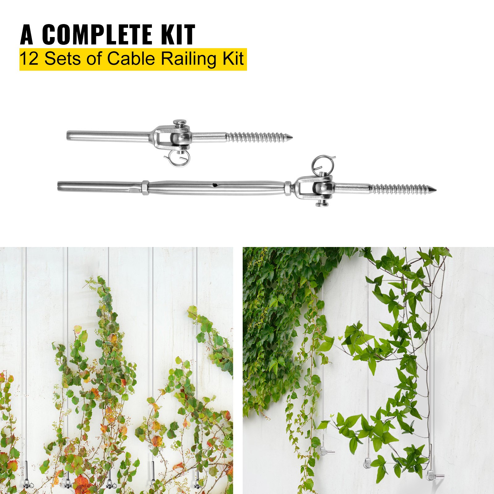 VEVOR 12 Pack Cable Railing Kit Stainless Steel DIY Rope Swage/Jaw Turnbuckle