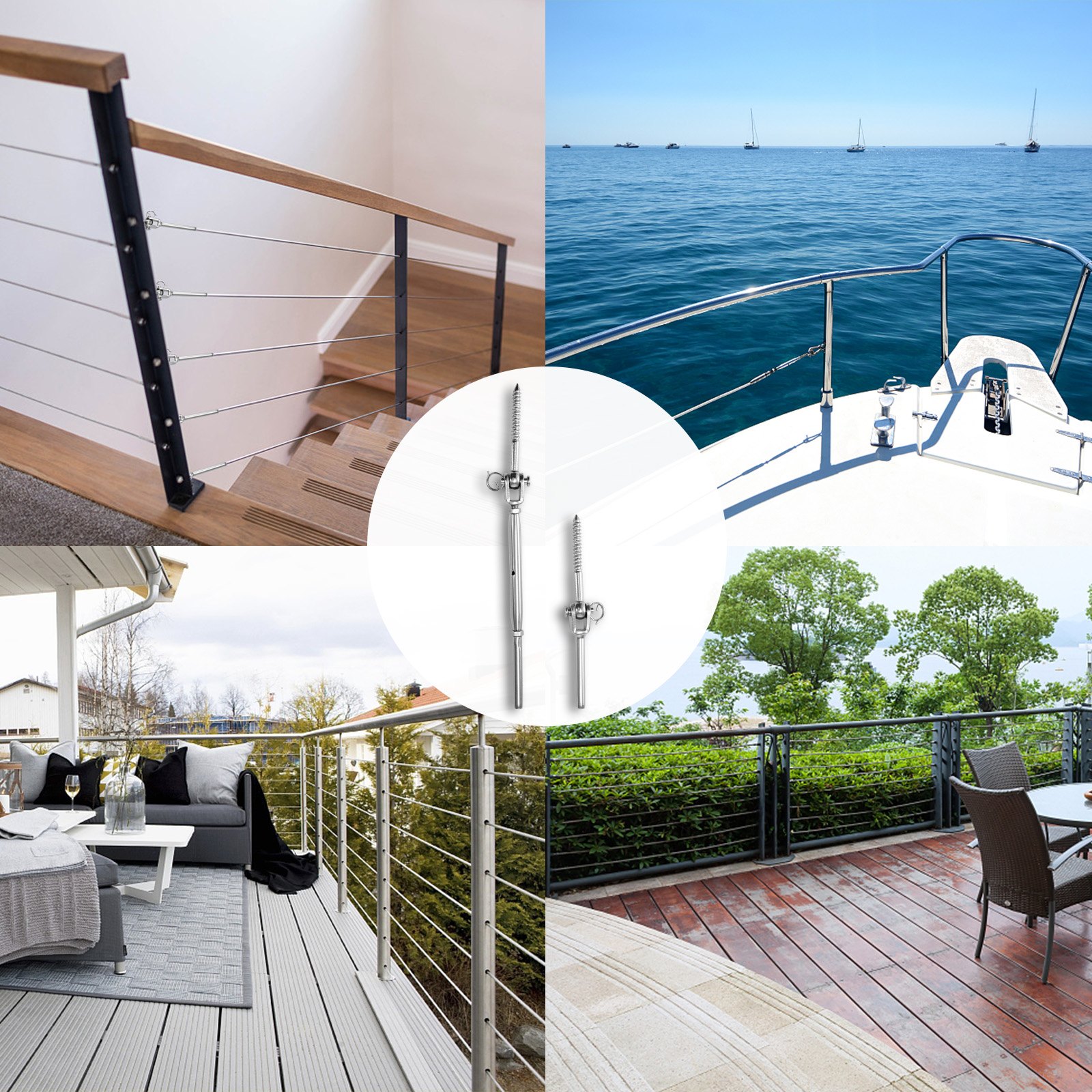 VEVOR 12 Pack Cable Railing Kit Stainless Steel DIY Rope Swage/Jaw Turnbuckle