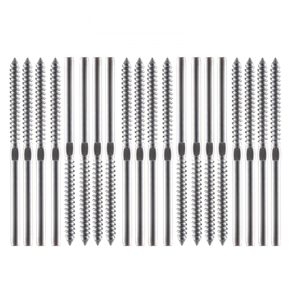 VEVOR 205 Pack Cable Railing Swage Stainless Steel Railing SS316 Hand Swage Threaded Stud Tension End Fitting for 1/8 Inch Terminal Cable Railing Kit for Stair Deck Railing Wood and Metal Post