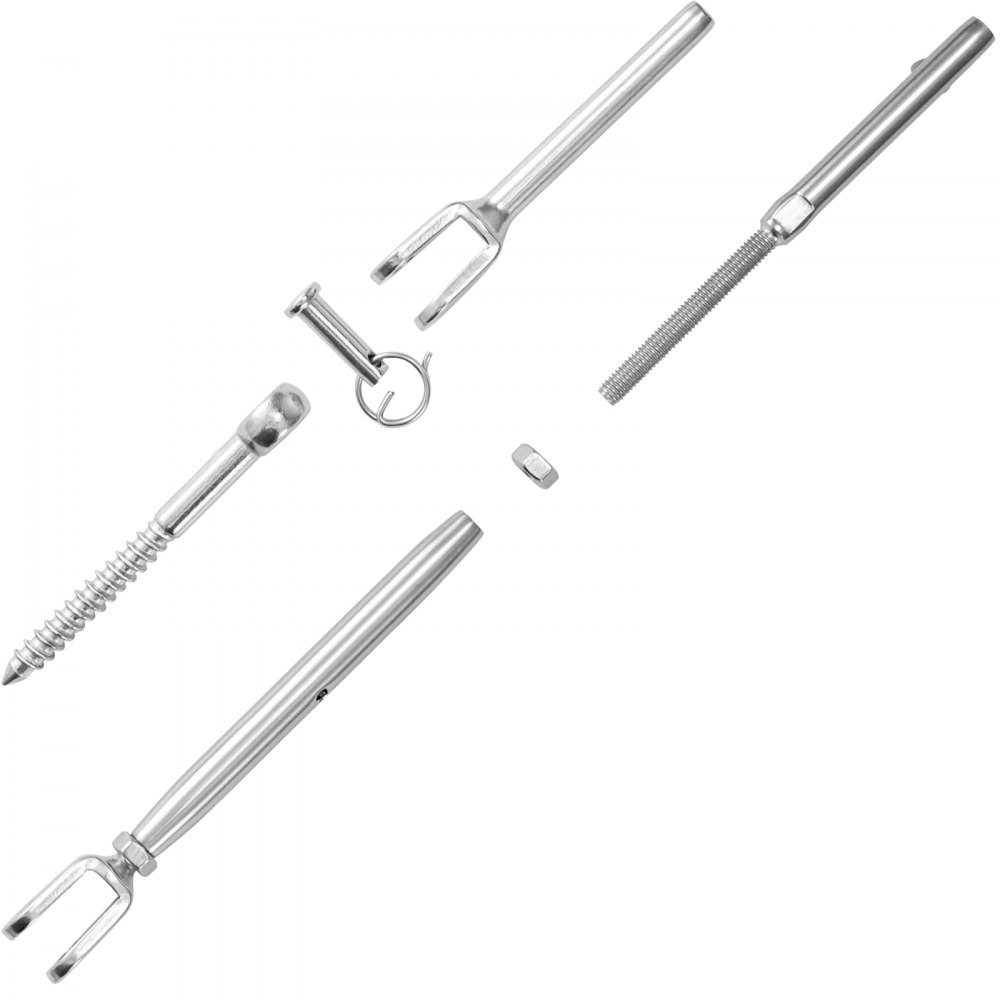 VEVOR Cable Railing Kit, 32 Packs T316 Stainless Steel Jaw Swage Turnbuckle, Fitting 1/8'' Cable Railing System, Fork Jaw End Fitting for Stair Deck Railing, 180° Adjustable Railing Hardware