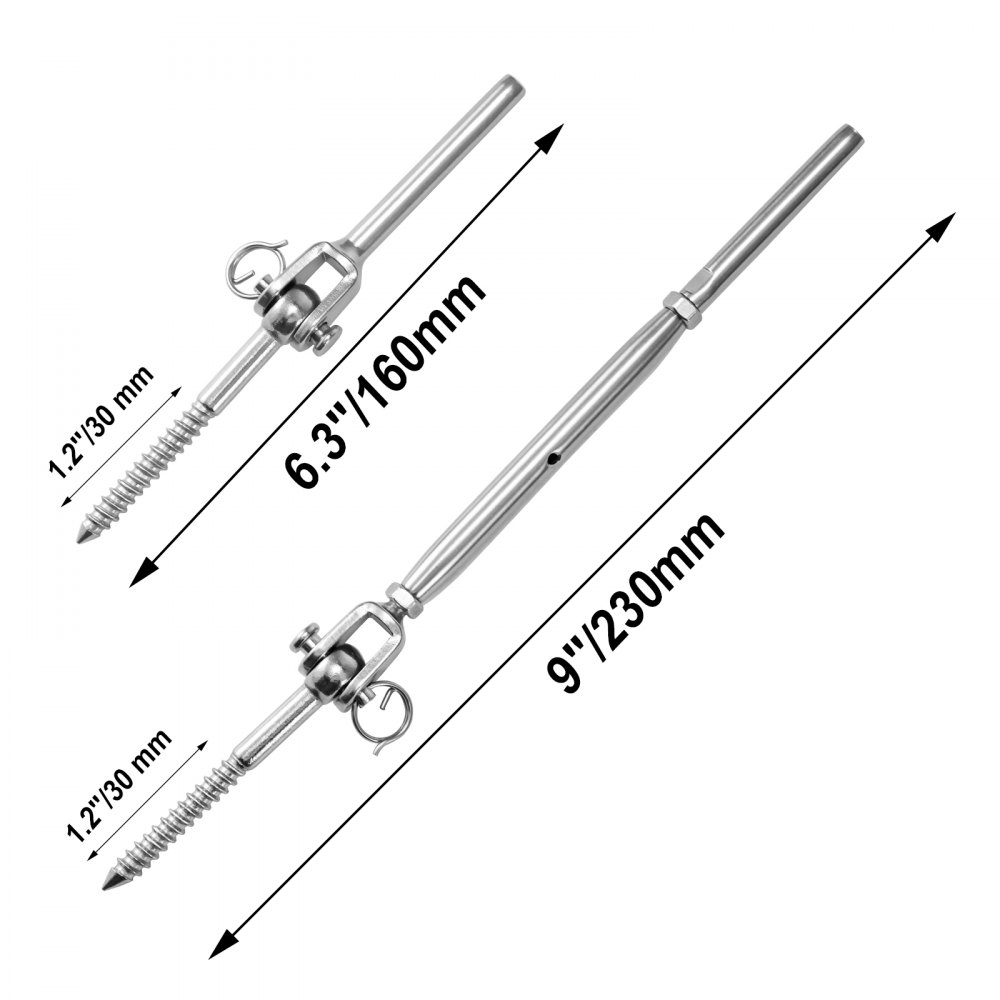 VEVOR Cable Railing Kit, 32 Packs T316 Stainless Steel Jaw Swage Turnbuckle, Fitting 1/8'' Cable Railing System, Fork Jaw End Fitting for Stair Deck Railing, 180° Adjustable Railing Hardware