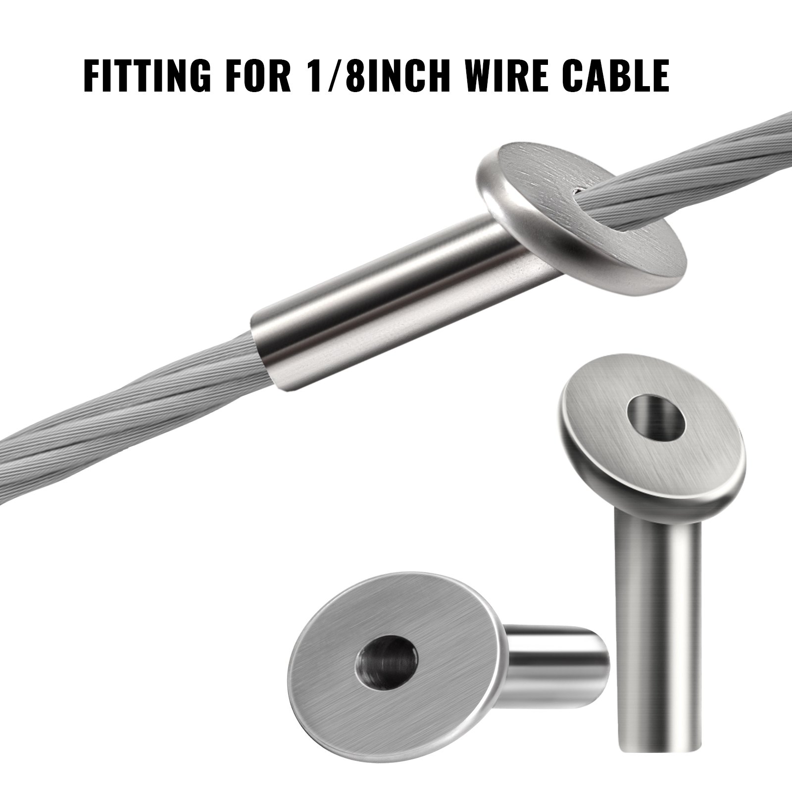 VEVOR Cable Railing Kit, 42 Packs T316 Stainless Steel 30 Degrees Angle Beveled Protector Sleeves, Fit 1/8'' Cable Railing Hardware System for Stair Railing, Deck Railing, DIY Balustrade