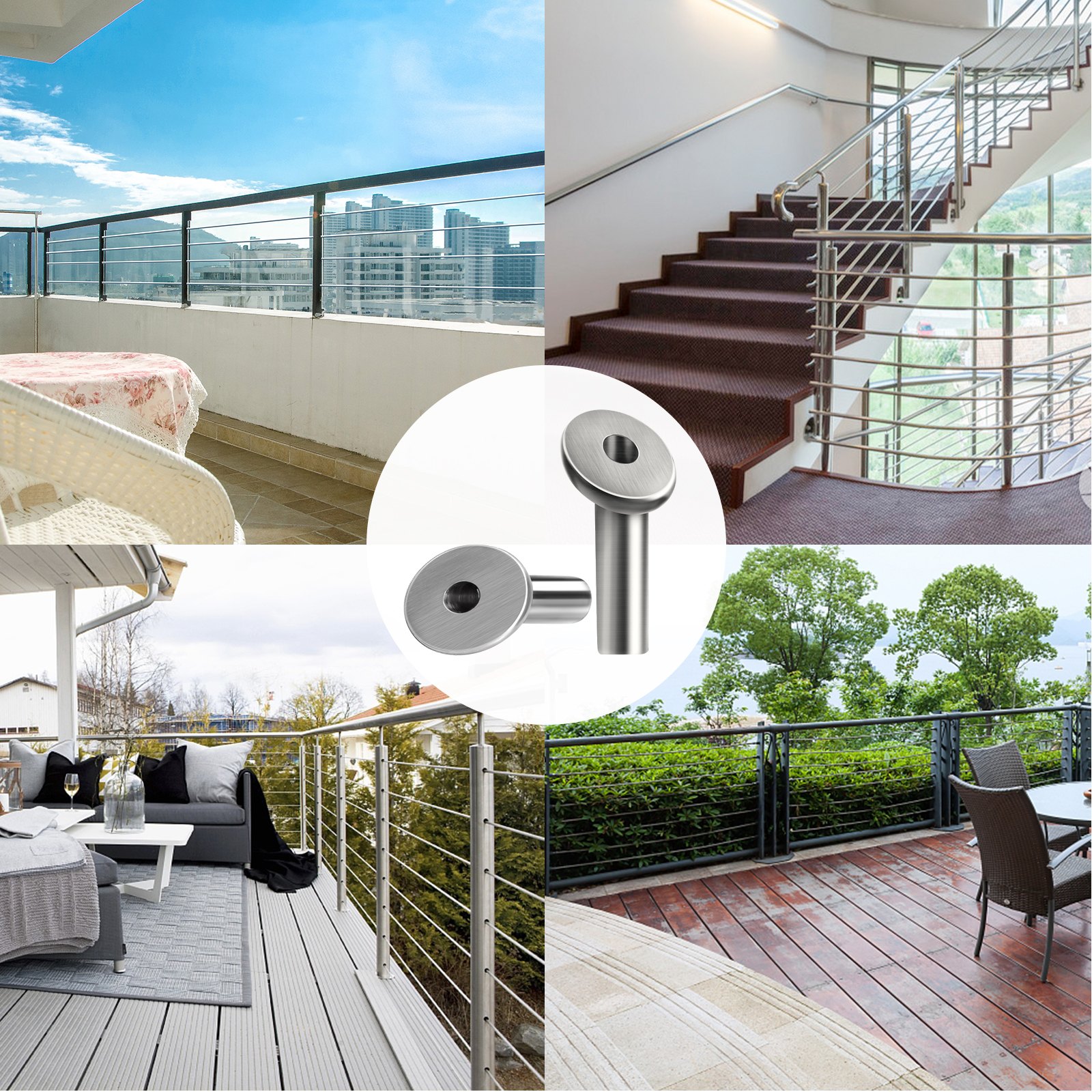 VEVOR Cable Railing Kit, 42 Packs T316 Stainless Steel 30 Degrees Angle Beveled Protector Sleeves, Fit 1/8'' Cable Railing Hardware System for Stair Railing, Deck Railing, DIY Balustrade