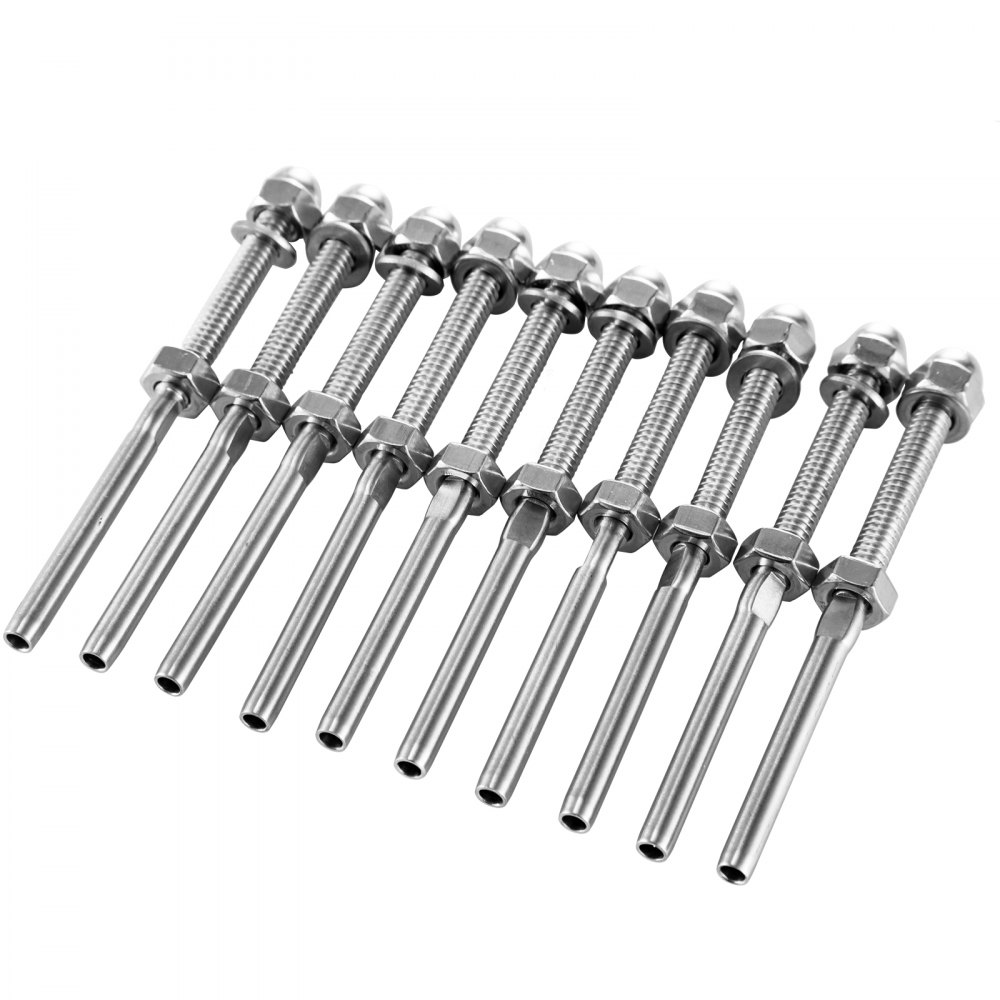 VEVOR 52 Pack Cable Railing Swage 3/16 Inch Stainless Steel Railing SS316 Hand Swage Threaded Stud Tension End Fitting Terminal Cable Railing Kit for Stair Deck Railing Wood & Metal Post