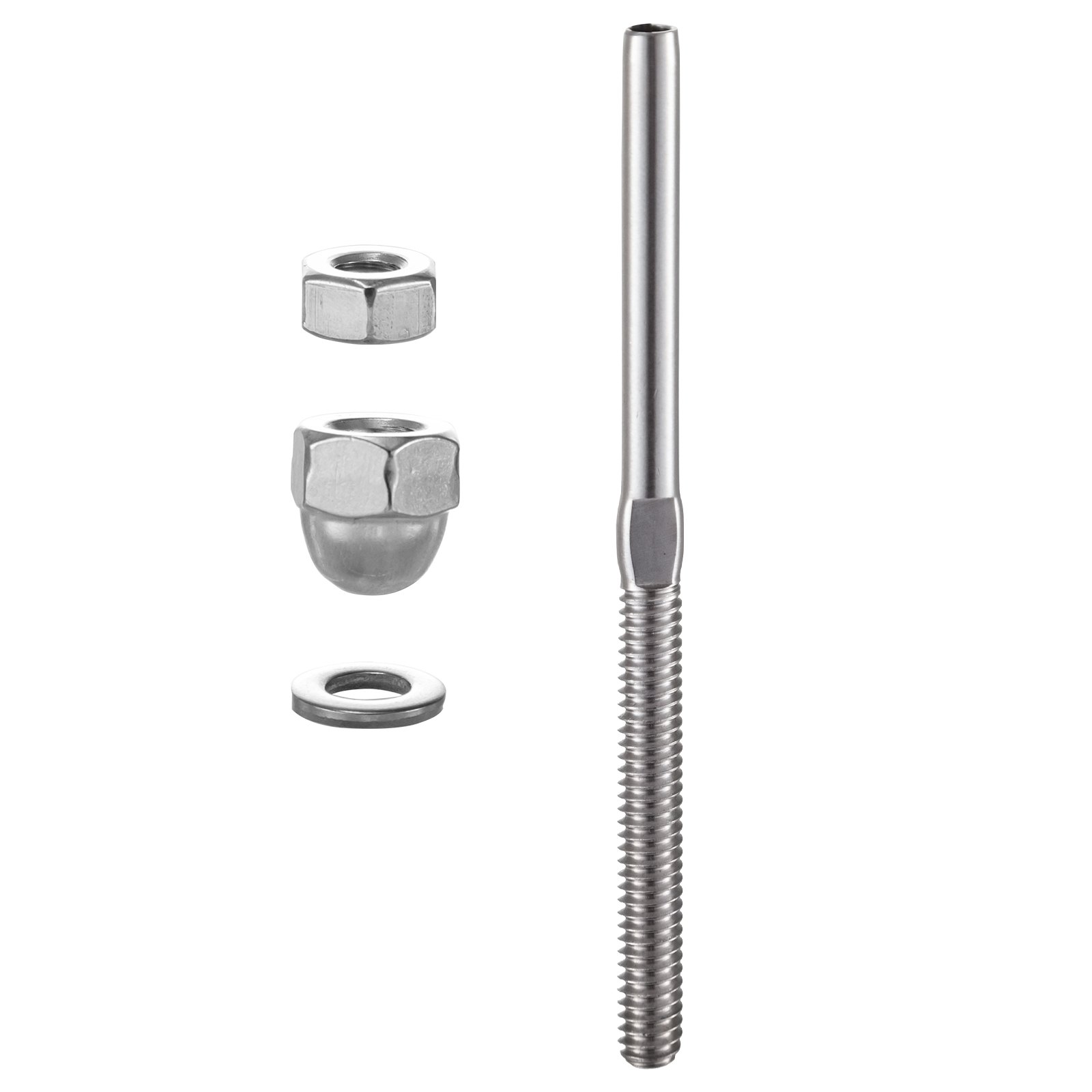 VEVOR 52 Pack Cable Railing Swage 3/16 Inch Stainless Steel Railing SS316 Hand Swage Threaded Stud Tension End Fitting Terminal Cable Railing Kit for Stair Deck Railing Wood & Metal Post