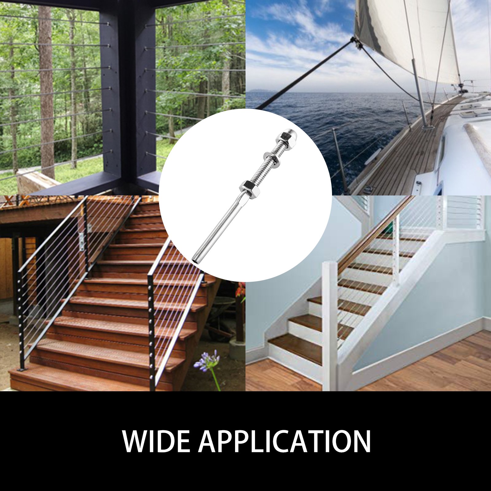 VEVOR 52 Pack Cable Railing Swage 3/16 Inch Stainless Steel Railing SS316 Hand Swage Threaded Stud Tension End Fitting Terminal Cable Railing Kit for Stair Deck Railing Wood & Metal Post