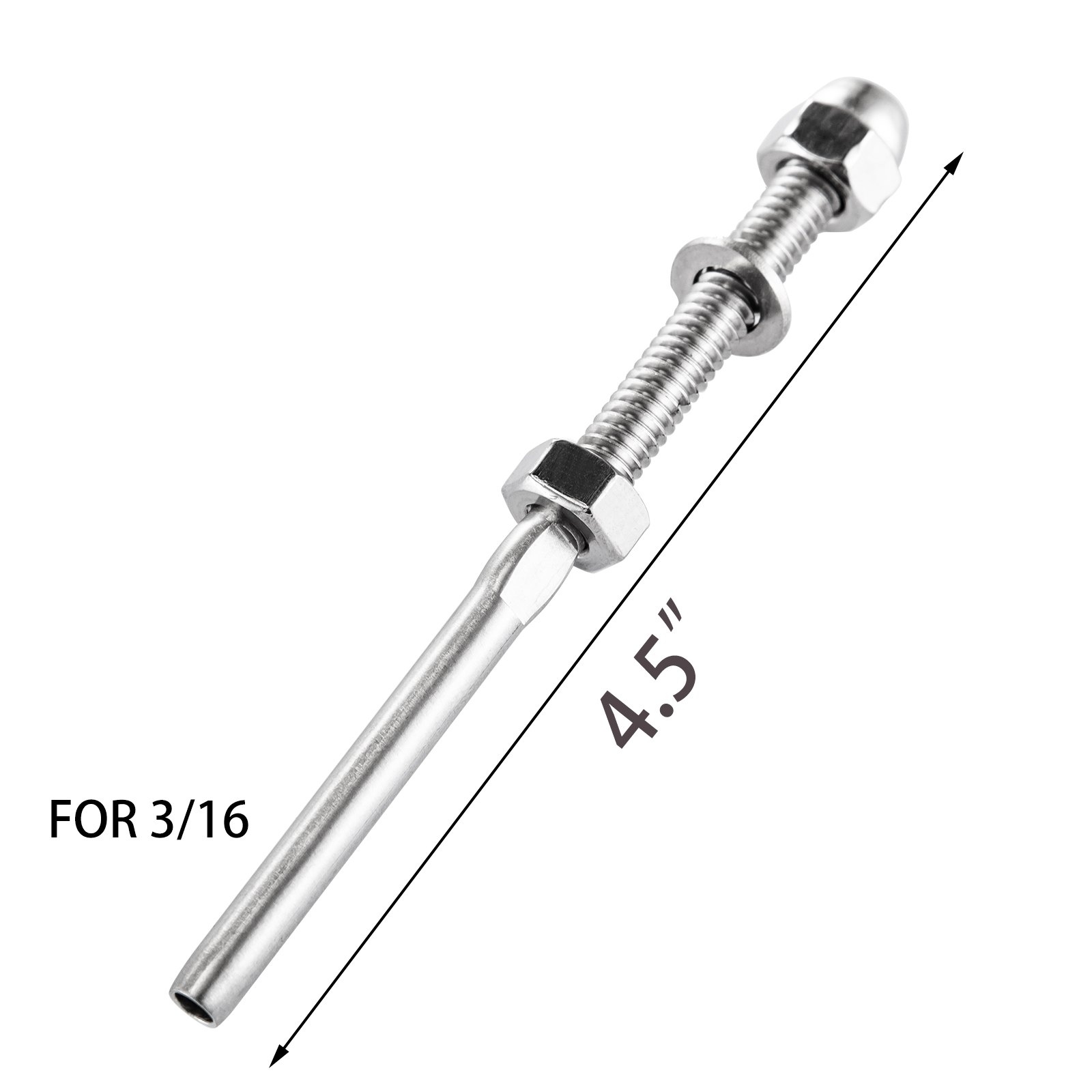 VEVOR 52 Pack Cable Railing Swage 3/16 Inch Stainless Steel Railing SS316 Hand Swage Threaded Stud Tension End Fitting Terminal Cable Railing Kit for Stair Deck Railing Wood & Metal Post