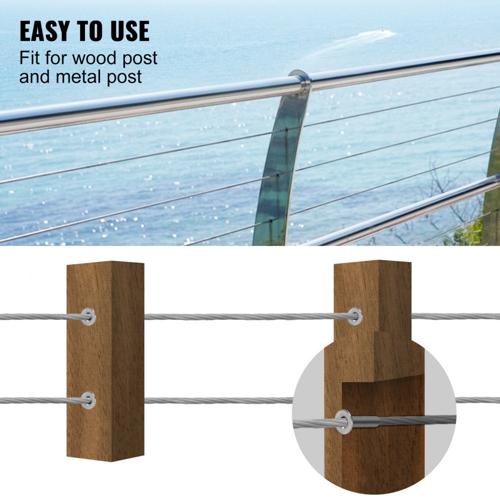 VEVOR Cable Railing Kit, 68pcs T316 Stainless Steel Protective Protector Sleeves, Fit 1/8'' or 3/16'' Cable Railing System for Stair Railing, Deck Railing, DIY Balustrade, Cable Railing Hardware