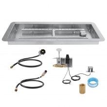VEVOR 24 x 8 inch Drop-in Fire Pit Pan, Rectangular Stainless Steel Fire Pit Burner Kit, Propane Gas Fire Pan 120,000 BTU with H-Burner for Indoor or Outdoor Use
