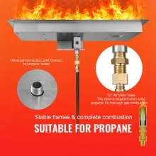 VEVOR 30 x 10 inch Drop-in Fire Pit Pan, Rectangular Stainless Steel Fire Pit Burner Kit, Propane Fire Pan 125,000 BTU with H-Burner for Indoor or Outdoor Use