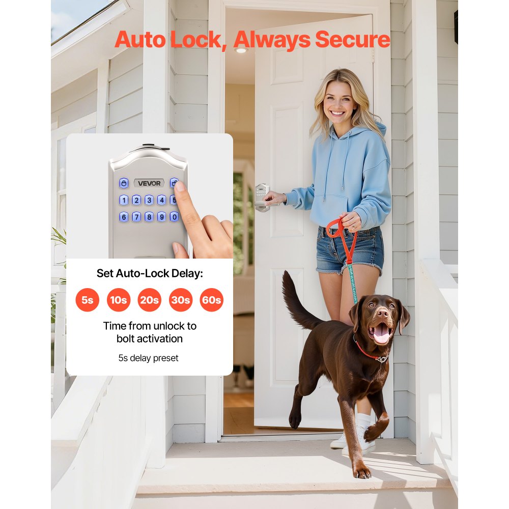 VEVOR Keyless Entry Door Lock with Handle, Electronic Lever Door Handle with Keypad, Customizable User Codes, Keyed Entry, Auto Lock, Anti-Peeking Password, Backlit Keypad, for Home, Satin Nickel