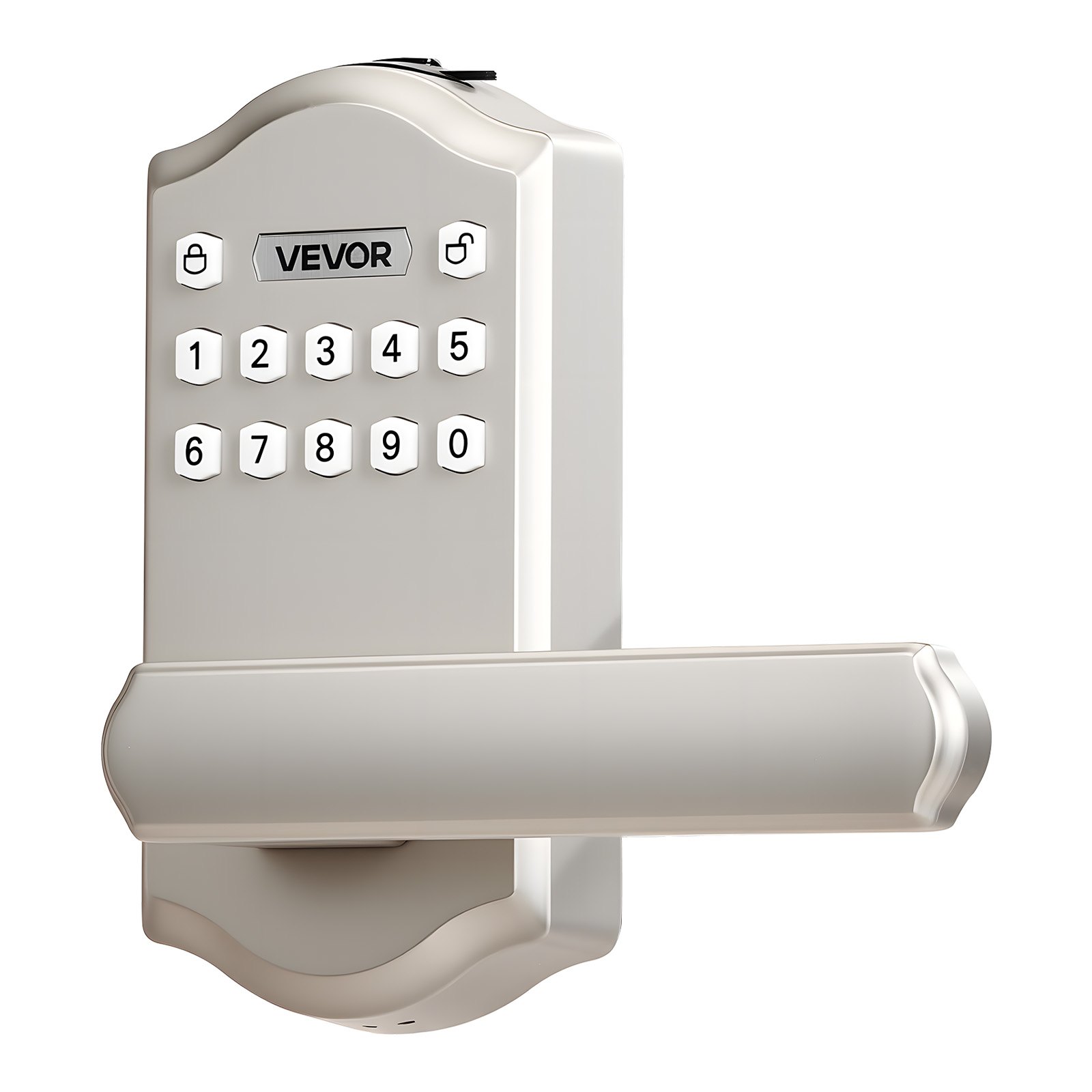 VEVOR Keyless Entry Door Lock with Handle, Electronic Lever Door Handle with Keypad, Customizable User Codes, Keyed Entry, Auto Lock, Anti-Peeking Password, Backlit Keypad, for Home, Satin Nickel