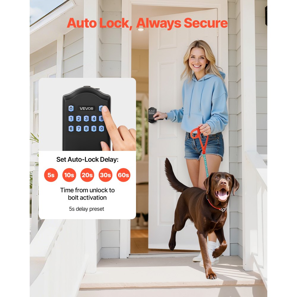 VEVOR Keyless Entry Door Lock with Handle, Electronic Lever Door Handle with Keypad, Customizable User Codes, Keyed Entry, Auto Lock, Anti-Peeking Password, Backlit Keypad, for Home, Matte Black