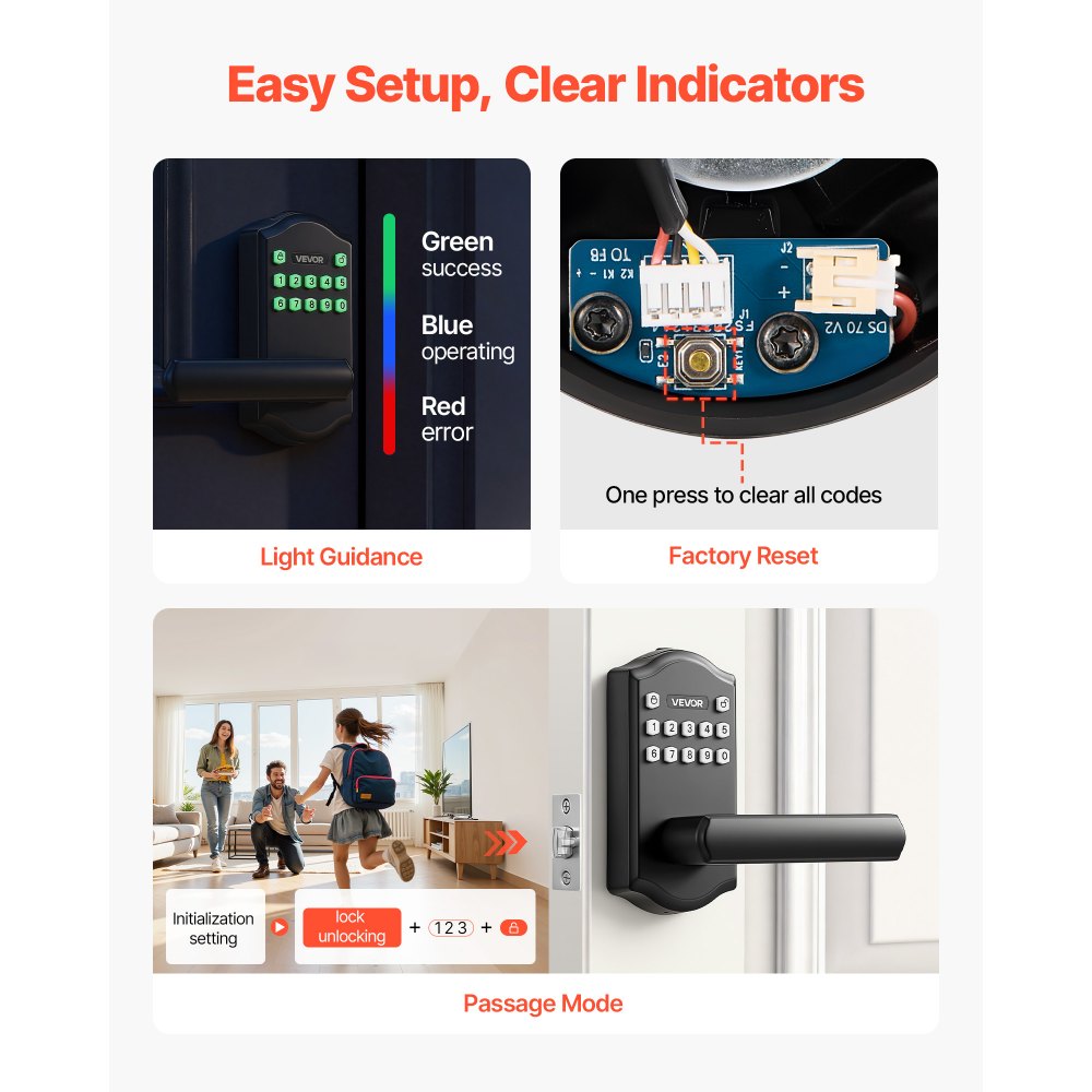 VEVOR Keyless Entry Door Lock with Handle, Electronic Lever Door Handle with Keypad, Customizable User Codes, Keyed Entry, Auto Lock, Anti-Peeking Password, Backlit Keypad, for Home, Matte Black