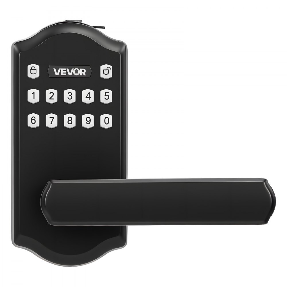 VEVOR Keyless Entry Door Lock with Handle, Electronic Lever Door Handle with Keypad, Customizable User Codes, Keyed Entry, Auto Lock, Anti-Peeking Password, Backlit Keypad, for Home, Matte Black