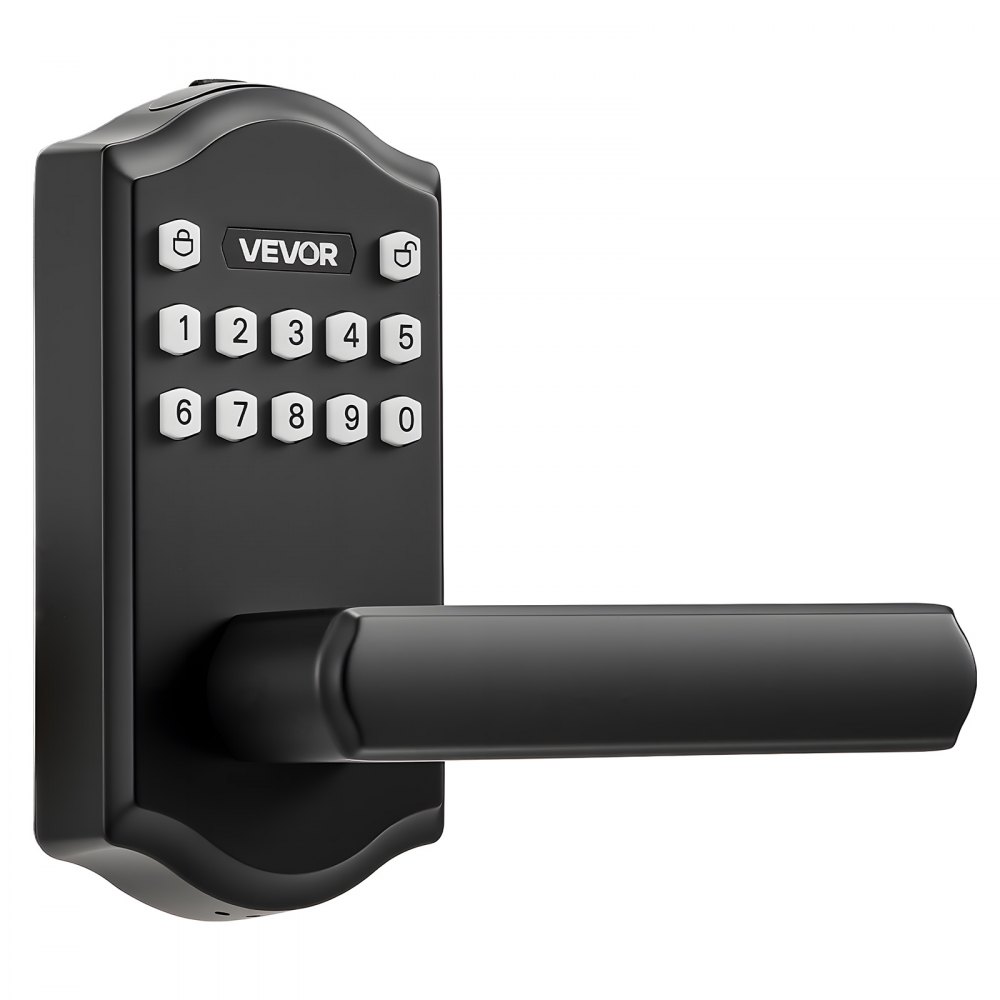 VEVOR Keyless Entry Door Lock with Handle, Electronic Lever Door Handle with Keypad, Customizable User Codes, Keyed Entry, Auto Lock, Anti-Peeking Password, Backlit Keypad, for Home, Matte Black
