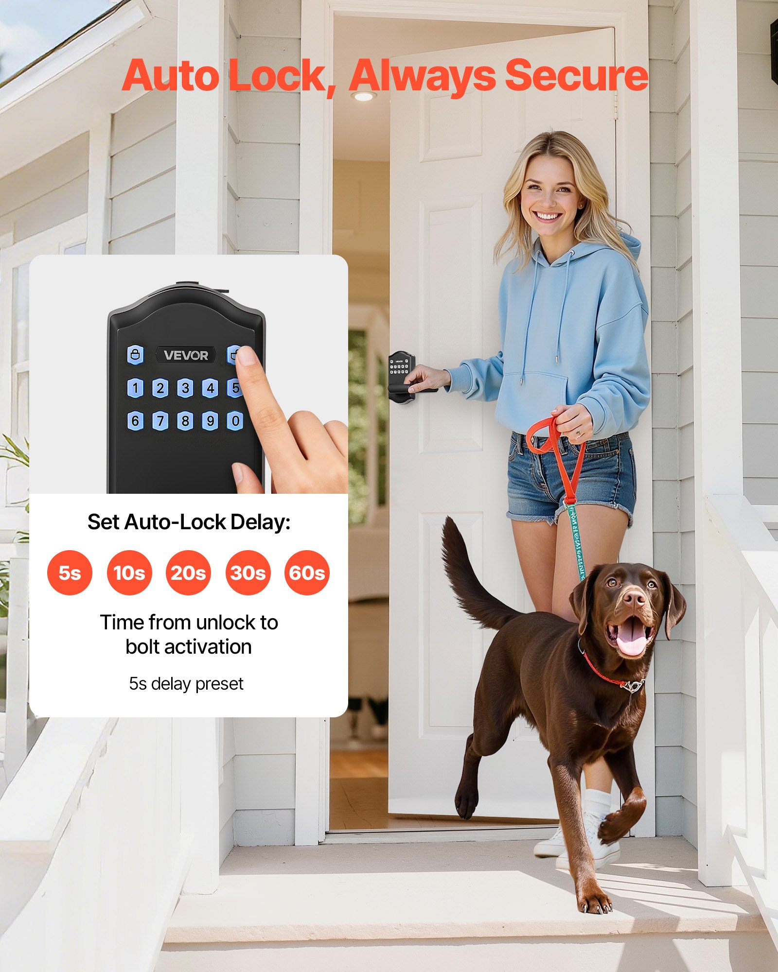 VEVOR Keyless Entry Door Lock with Handle, Electronic Lever Door Handle with Keypad, Customizable User Codes, Keyed Entry, Auto Lock, Anti-Peeking Password, Backlit Keypad, for Home, Matte Black