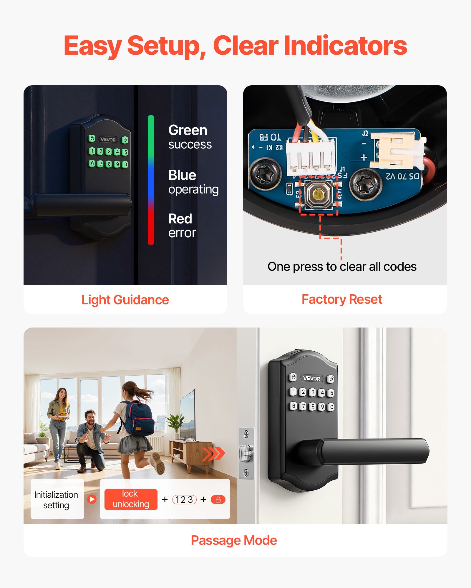 VEVOR Keyless Entry Door Lock with Handle, Electronic Lever Door Handle with Keypad, Customizable User Codes, Keyed Entry, Auto Lock, Anti-Peeking Password, Backlit Keypad, for Home, Matte Black