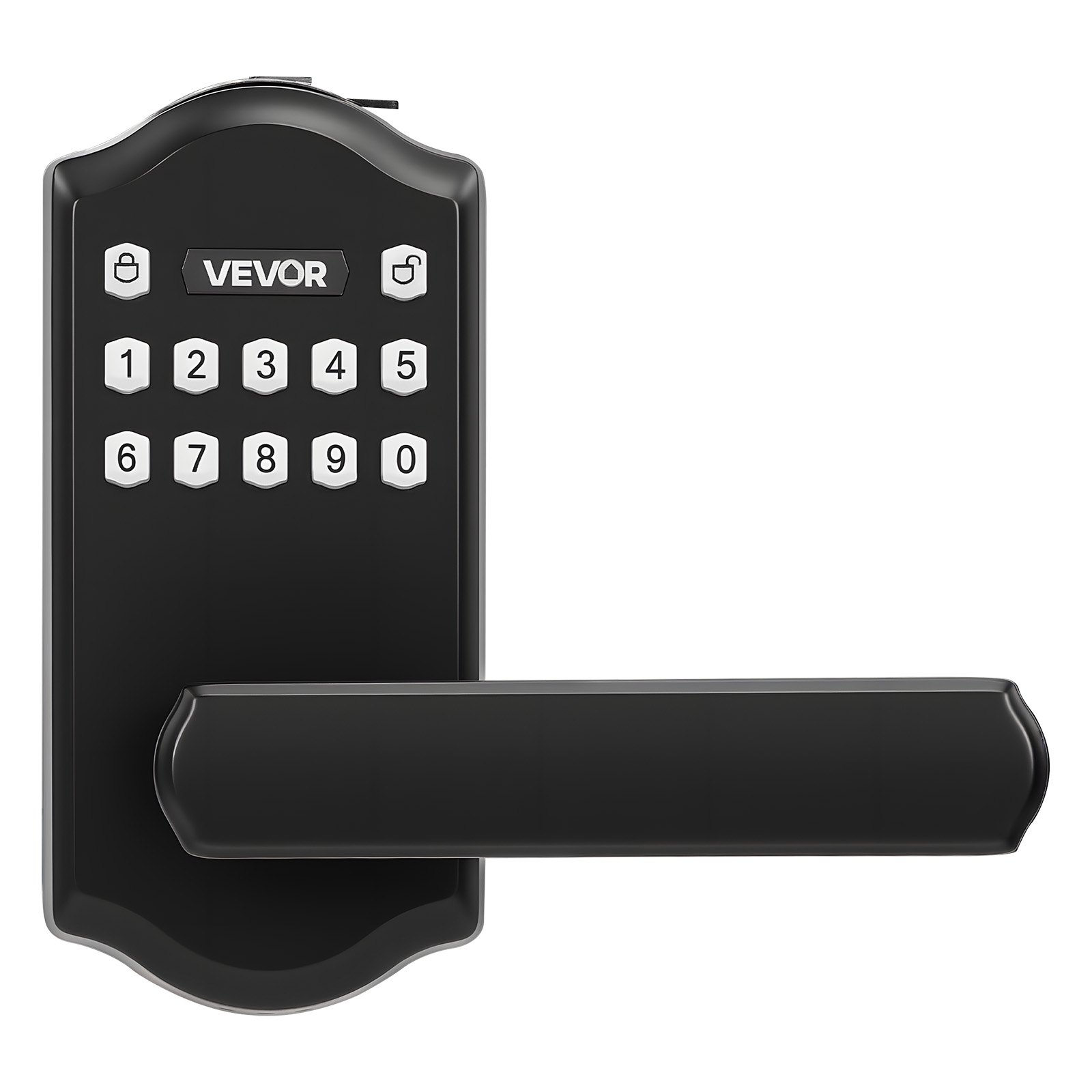 VEVOR Keyless Entry Door Lock with Handle, Electronic Lever Door Handle with Keypad, Customizable User Codes, Keyed Entry, Auto Lock, Anti-Peeking Password, Backlit Keypad, for Home, Matte Black
