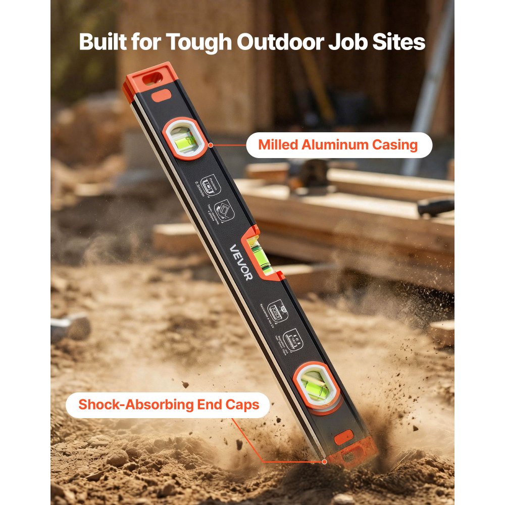 VEVOR Torpedo Level, 3-Piece (225/400/600 mm), Magnetic Leveler Tool Set Aluminum Alloy, with Clear 3 Green Vials, V-Groove, Hanging Hole, Multi-angle Measurement for Construction Home Renovation