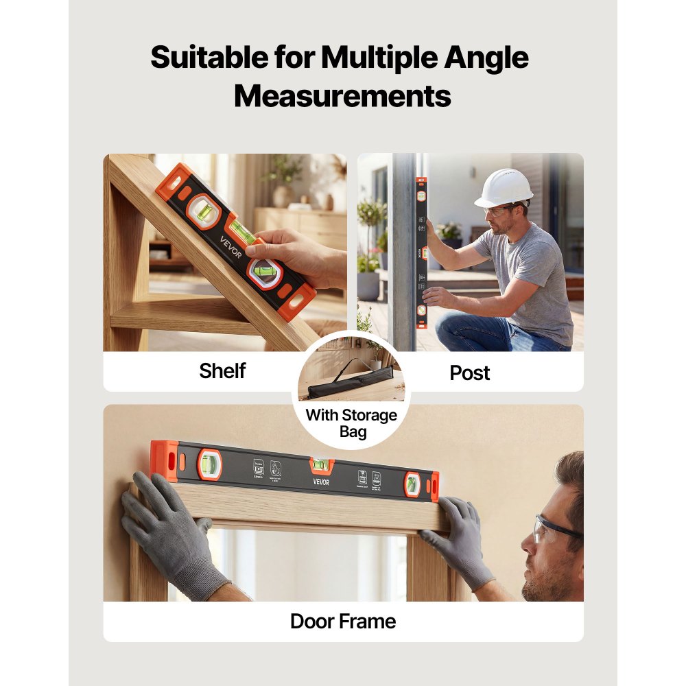 VEVOR Torpedo Level, 3-Piece (225/400/600 mm), Magnetic Leveler Tool Set Aluminum Alloy, with Clear 3 Green Vials, V-Groove, Hanging Hole, Multi-angle Measurement for Construction Home Renovation