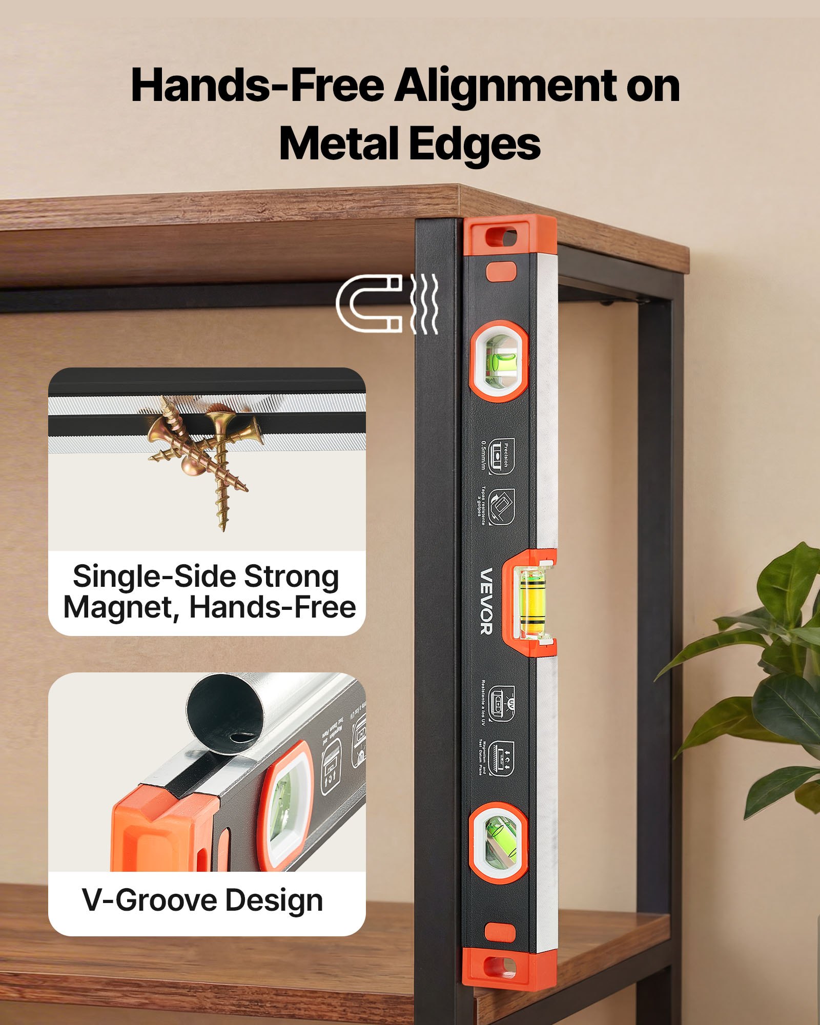 VEVOR Torpedo Level, 3-Piece (225/400/600 mm), Magnetic Leveler Tool Set Aluminum Alloy, with Clear 3 Green Vials, V-Groove, Hanging Hole, Multi-angle Measurement for Construction Home Renovation