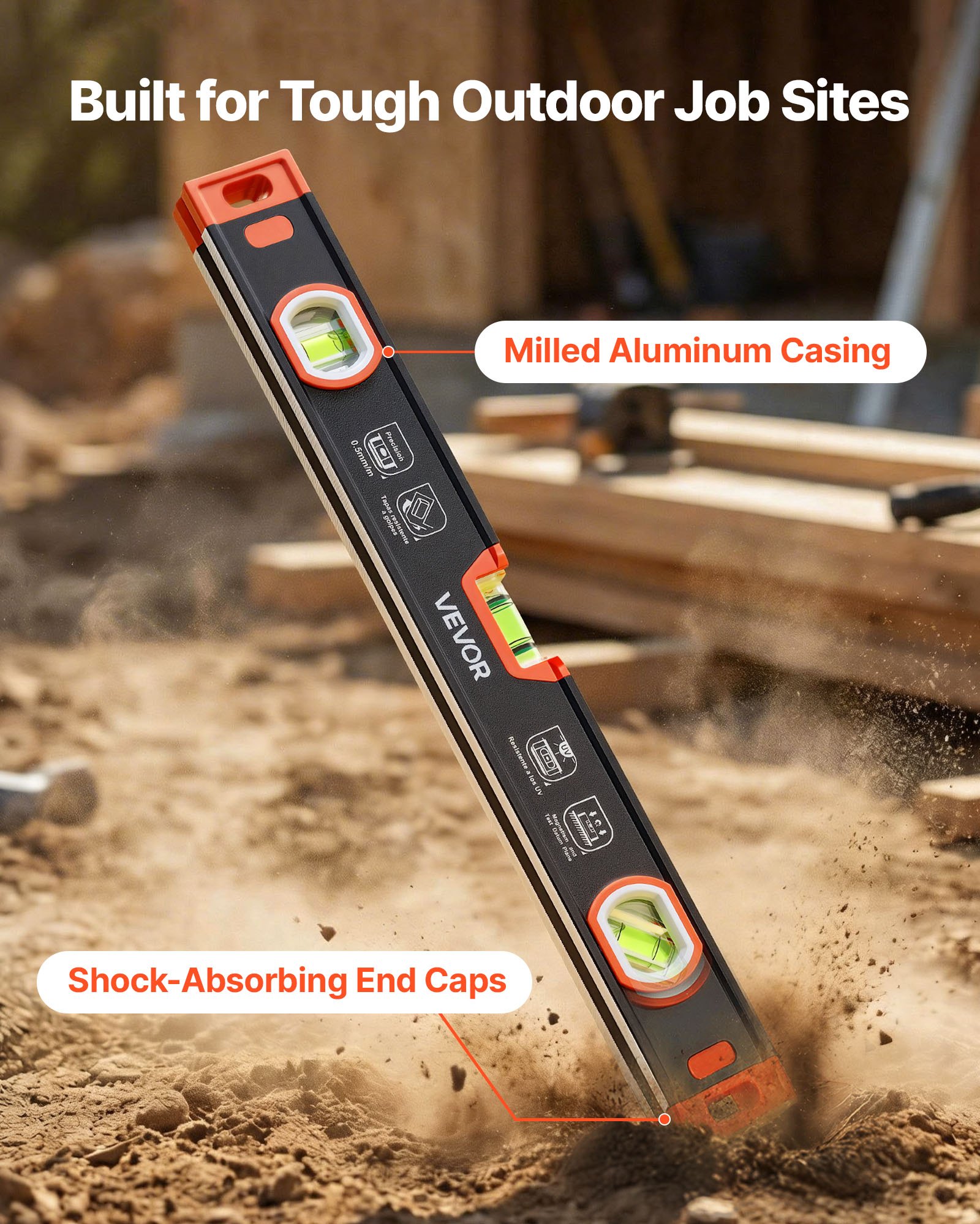 VEVOR Torpedo Level, 3-Piece (225/400/600 mm), Magnetic Leveler Tool Set Aluminum Alloy, with Clear 3 Green Vials, V-Groove, Hanging Hole, Multi-angle Measurement for Construction Home Renovation