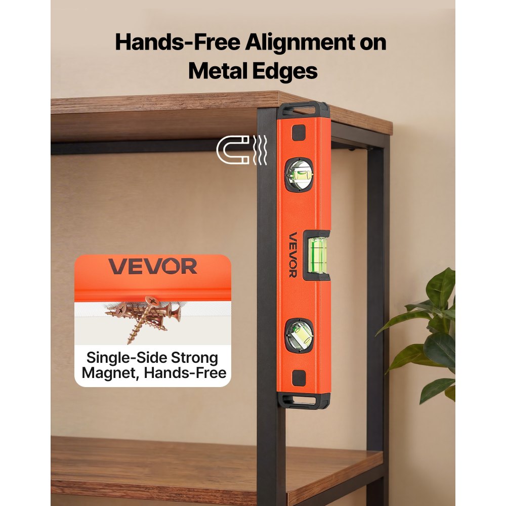 VEVOR Torpedo Level, 4-Piece (120/300/600/1000 mm), Magnetic Leveler Tool Set Aluminum Alloy, with Clear 3 Green Vials, Hanging Hole, Box Beam Multi-angle Measurement for Construction Home Renovation