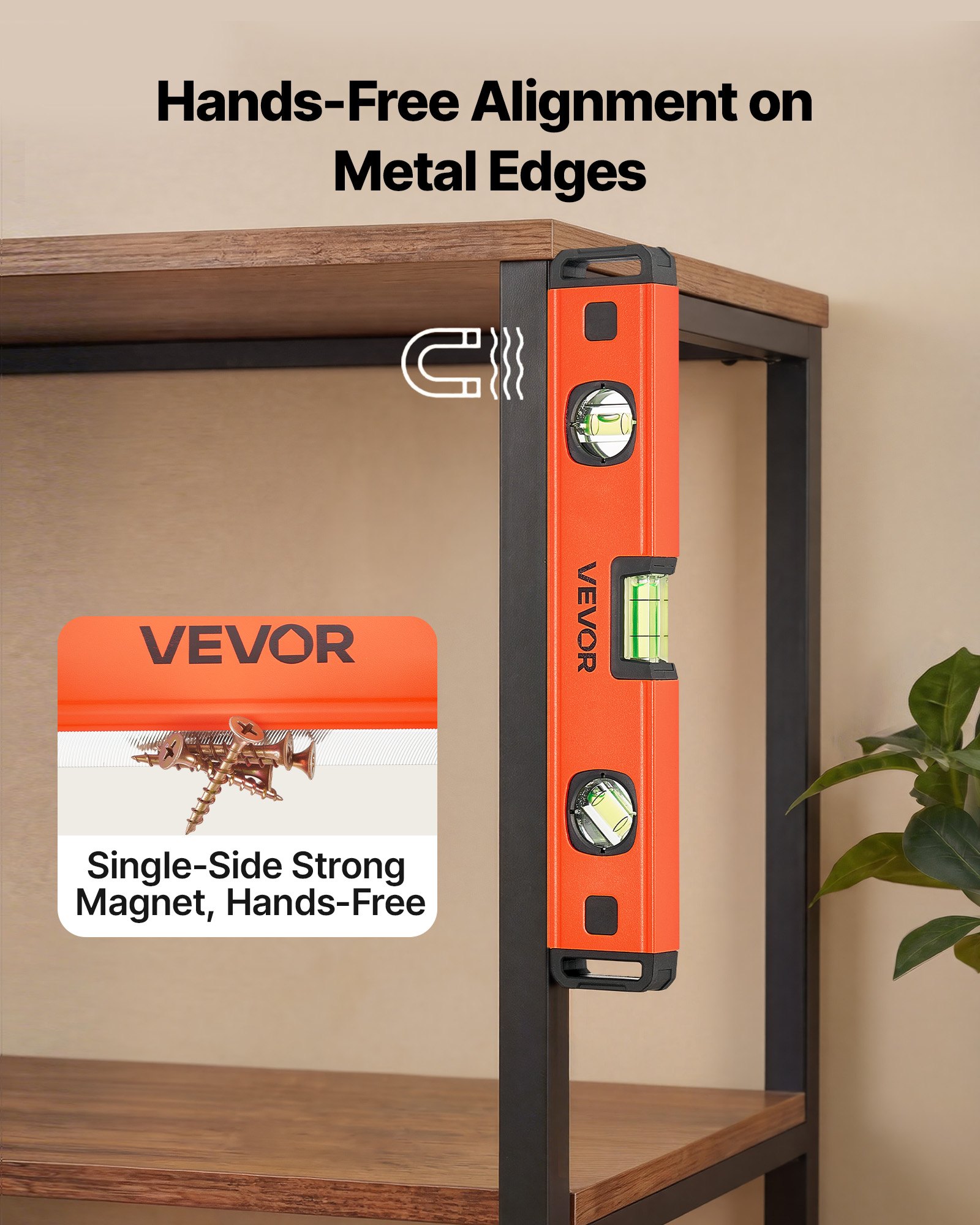 VEVOR Torpedo Level, 4-Piece (120/300/600/1000 mm), Magnetic Leveler Tool Set Aluminum Alloy, with Clear 3 Green Vials, Hanging Hole, Box Beam Multi-angle Measurement for Construction Home Renovation
