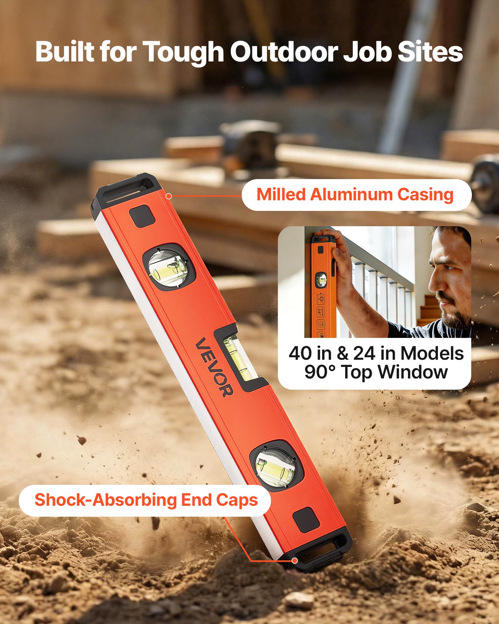 VEVOR Torpedo Level, 4-Piece (120/300/600/1000 mm), Magnetic Leveler Tool Set Aluminum Alloy, with Clear 3 Green Vials, Hanging Hole, Box Beam Multi-angle Measurement for Construction Home Renovation