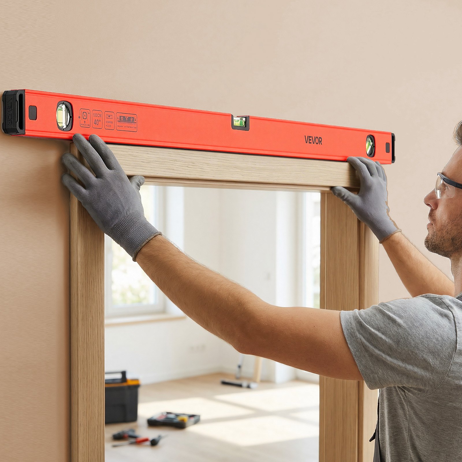 VEVOR Torpedo Level, 4-Piece (120/300/600/1000 mm), Magnetic Leveler Tool Set Aluminum Alloy, with Clear 3 Green Vials, Hanging Hole, Box Beam Multi-angle Measurement for Construction Home Renovation