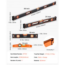 4-Piece Torpedo Level 48/24/16/10 Inch Aluminum Alloy Body with Bubble Vials