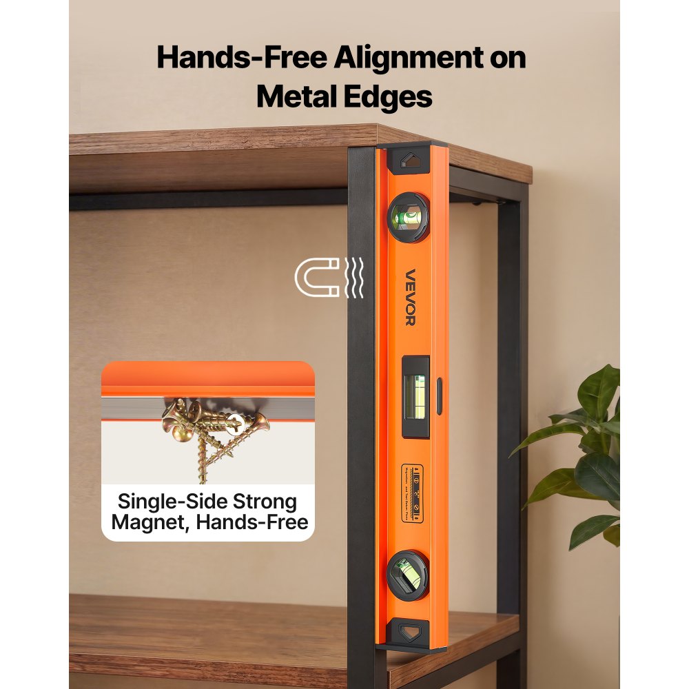 VEVOR Magnetic Level Set, 4-Piece (400/600/900/1200 mm), Aluminum Alloy I-Beam Bubble Leveler with Clear 3 Green Vials & Hanging Hole, Level Tool Ideal for Hanging Pictures, Home Improvement & DIY