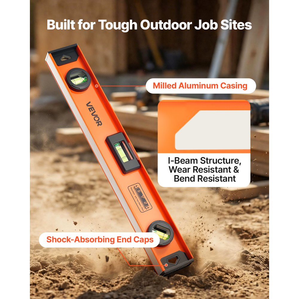 VEVOR Magnetic Level Set, 4-Piece (400/600/900/1200 mm), Aluminum Alloy I-Beam Bubble Leveler with Clear 3 Green Vials & Hanging Hole, Level Tool Ideal for Hanging Pictures, Home Improvement & DIY