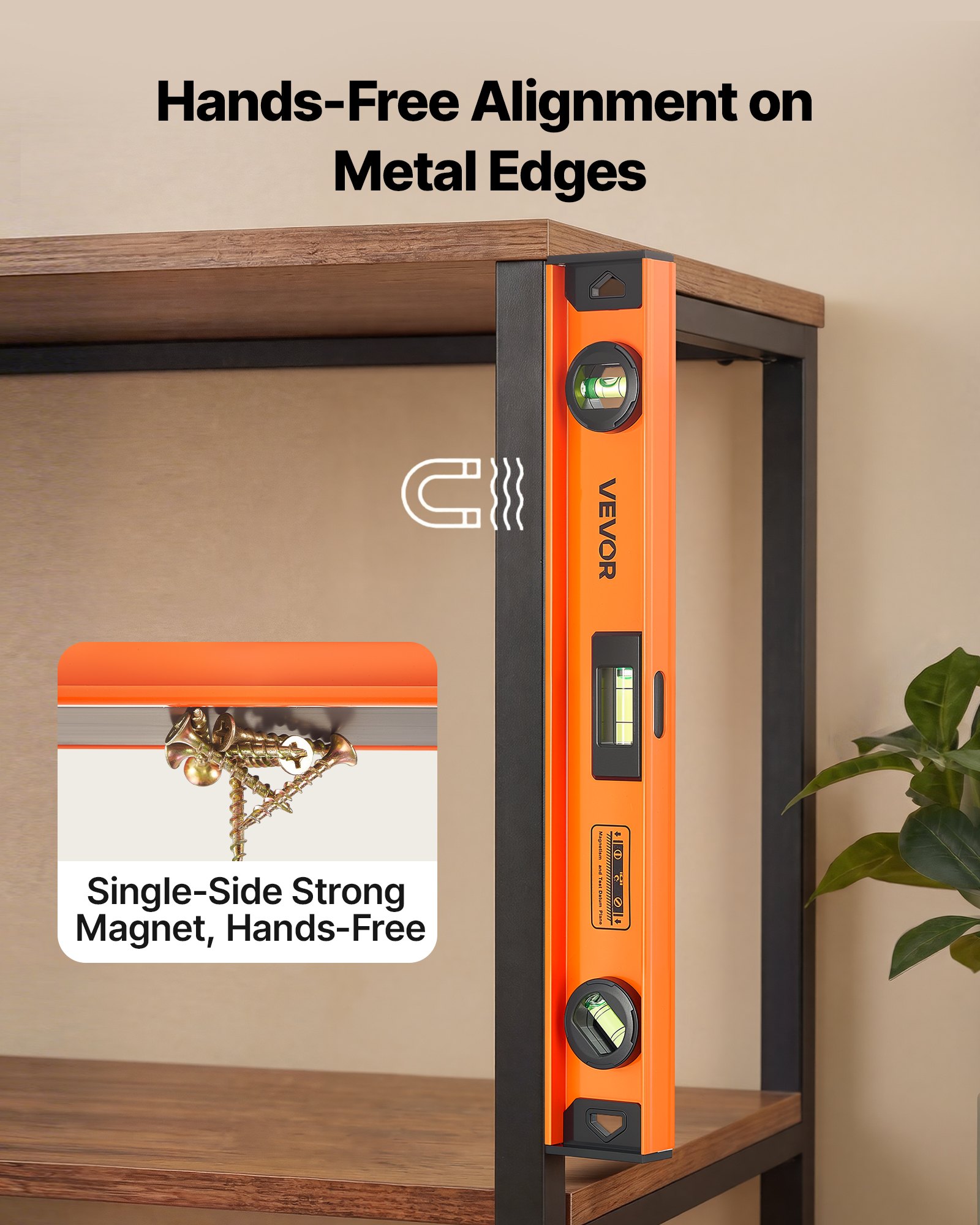 VEVOR Magnetic Level Set, 4-Piece (400/600/900/1200 mm), Aluminum Alloy I-Beam Bubble Leveler with Clear 3 Green Vials & Hanging Hole, Level Tool Ideal for Hanging Pictures, Home Improvement & DIY